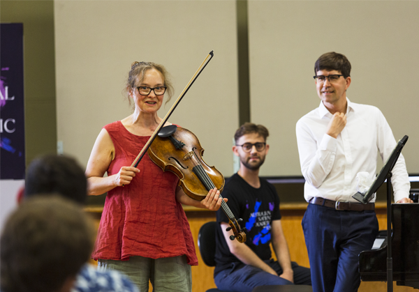Faculty members Caroline Henbest (Resident viola faculty), Tim Young (Head of Piano), Peter Neville (Head of Percussion) and Paavali Jumppanen perform during the speacial faculty concert for ANAM musicians and staff