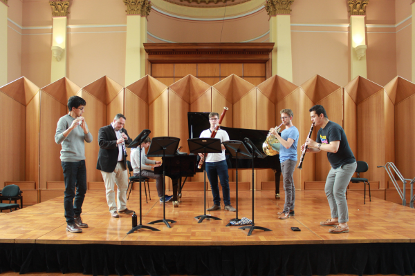 Nick Deutsch and musicians in rehearsal for Laurence Matheson's Fellowship perforamnce, 2016.